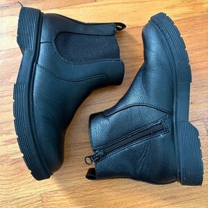 Girls Black Leather Ankle Boots